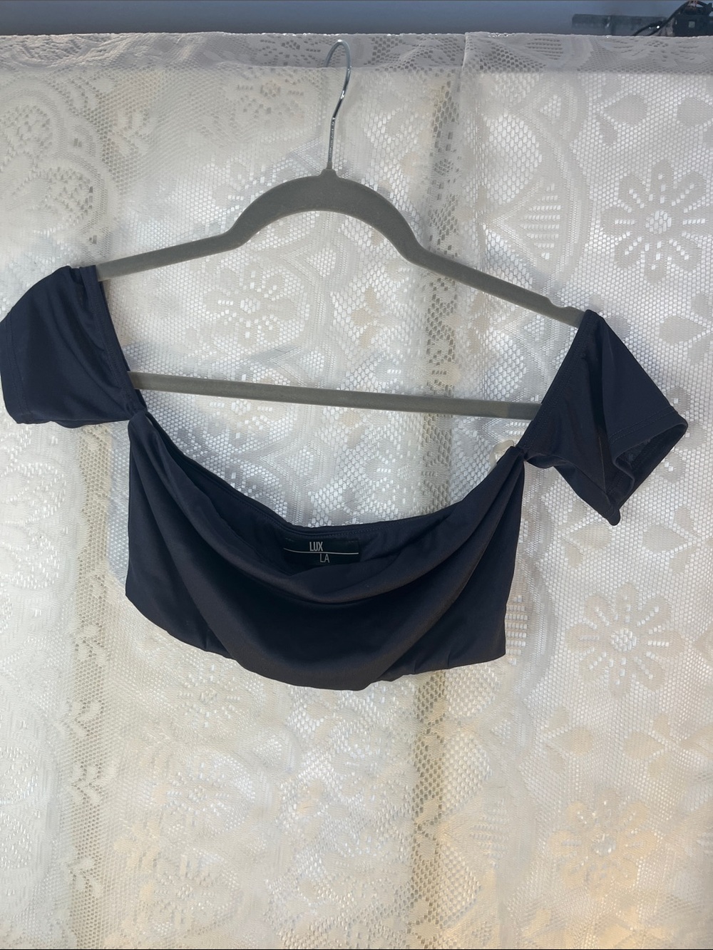 Lux LA Gray Off-Shoulder Crop Top NWOT S